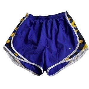 Nike dri-Fit TEMPO Lined blue black yellow Striped Running Shorts Womens Small
